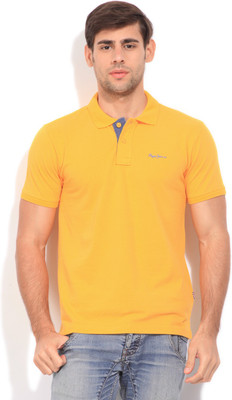 Pepe Jeans Solid Men's Polo Neck Yellow T-Shirt, Gold