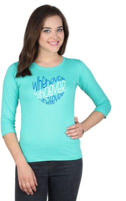 

SayItLoud Printed Women's Round Neck Green T-Shirt, Aqua green
