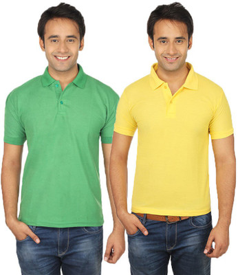 

Quetzal Solid Men's Polo Neck Green, Yellow T-Shirt(Pack of 2, Light green;yellow