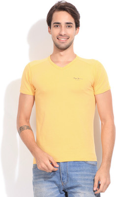 

Pepe Jeans Solid Men's V-neck Yellow T-Shirt, Gold