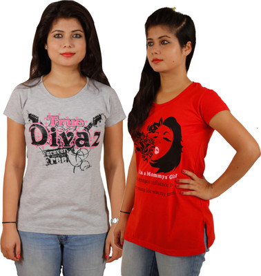 

Tryd Printed Women's Round Neck Multicolor T-Shirt(Pack of 2)