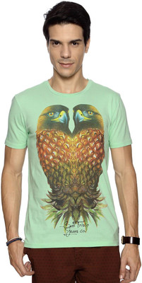 

SF Jeans by Pantaloons Graphic Print Men' Round Neck Light Green T-Shirt
