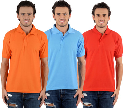 

Blaze Solid Men's Polo Neck Multicolor T-Shirt(Pack of 3, Orange;red;sky blue