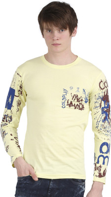 

Tease Denim Graphic Print Men's Round Neck Yellow T-Shirt, Light yellow