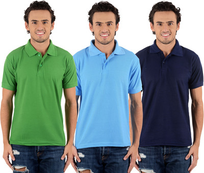 

Blaze Solid Men's Polo Neck Multicolor T-Shirt(Pack of 3, Dark blue;light green;sky blue