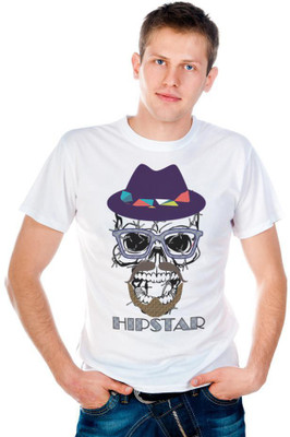 

6th Cross Graphic Print Men's Round Neck White T-Shirt