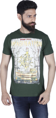 

Integriti Printed Men's Round Neck Green T-Shirt, Bottle green