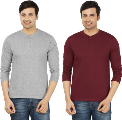 

Weardo Solid Men's Henley Grey, Maroon T-Shirt(Pack of 2
