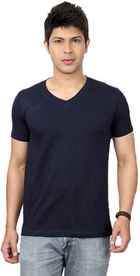 

Purple Square Solid Men's V-neck Dark Blue T-Shirt
