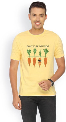 

Campus Sutra Printed Men Round Neck Yellow T-Shirt