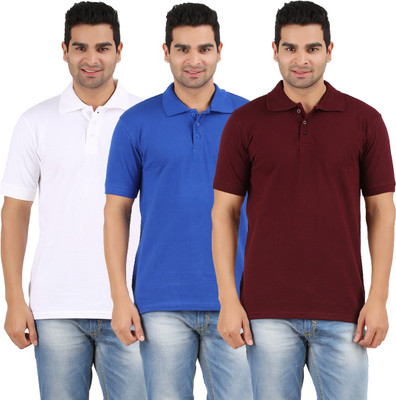 

Rawpockets Solid Men's Polo Neck White, Blue, Maroon T-Shirt(Pack of 3, Blue;maroon;white