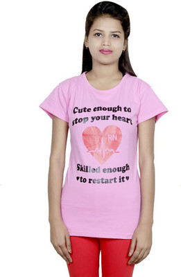 

IndiWeaves Girls Printed Cotton T Shirt(Pink, Pack of 1)
