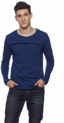 

Gritstones Solid Men' Round Neck Blue T-Shirt