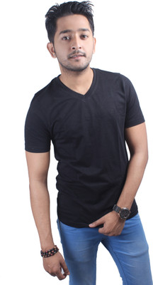 

Spur Solid Men' V-neck Black T-Shirt