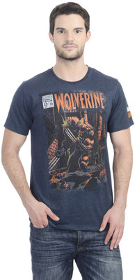 

Marvel Comics Printed Men' Round Neck Dark Blue T-Shirt, Marvel comics navy melange