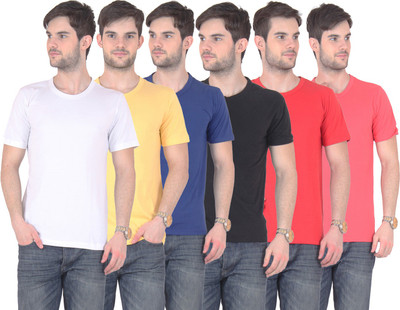 

FnMe Solid Men's Round Neck Multicolor T-Shirt(Pack of 6, Black;blue;gajri;red;white;yellow