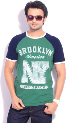 

United Colors of Benetton Printed Men's Round Neck Green T-Shirt, 902