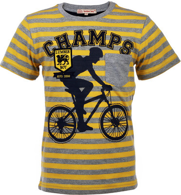 

Lumber Boy Boys Self Design Cotton T Shirt(Multicolor, Orange