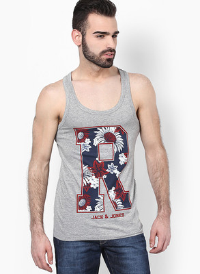 

Jack & Jones Graphic Print Men's Round Neck Grey T-Shirt, Light grey melange
