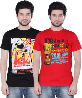 

Zebu Printed Men' Round Neck Multicolor T-Shirt(Pack of 2