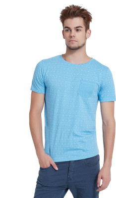 

Breakbounce Printed Men's Round Neck Blue T-Shirt, Capri blue
