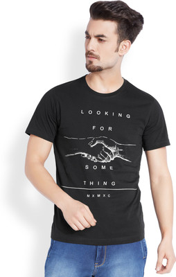 

Parx Printed Men's Round Neck Black T-Shirt