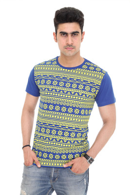 

Colors & Blends Geometric Print Men's Round Neck Blue T-Shirt, Royal