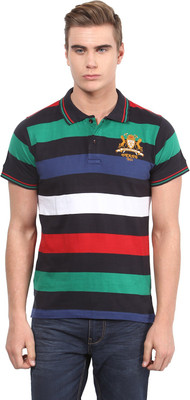 

Okane Striped Men's Polo Neck Black T-Shirt