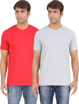 

Ap'pulse Solid Men's V-neck Grey, Red T-Shirt(Pack of 2, _gmel_red