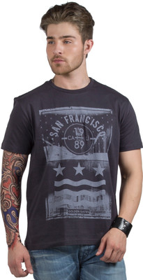 

HotTribes Printed Men's Round Neck Grey T-Shirt, Charcoal