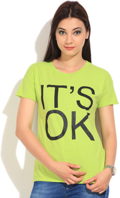 

United Colors of Benetton. Printed Women's Round Neck Green T-Shirt, 18w