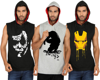 

SayItLoud Printed Men' Hooded Black, Grey T-Shirt(Pack of 3
