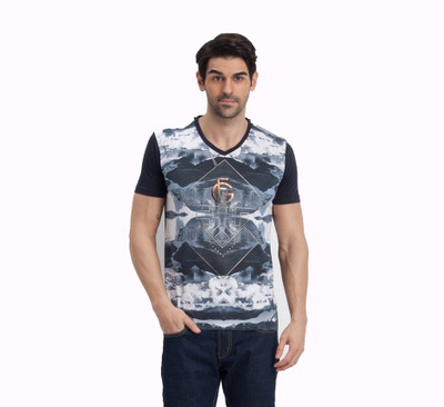 

Fritzberg Printed Men' Round Neck Blue T-Shirt, Strong blue