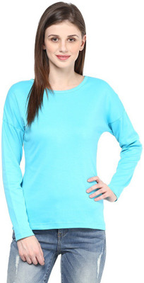 Hypernation Solid Women's Round Neck Light Blue T-Shirt, Turquoise