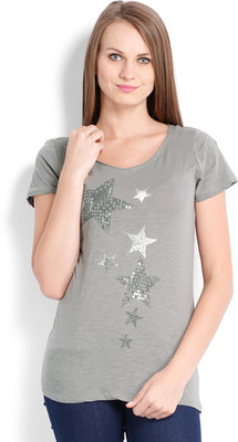 

Ten on Ten Printed Women's Round Neck Grey T-Shirt