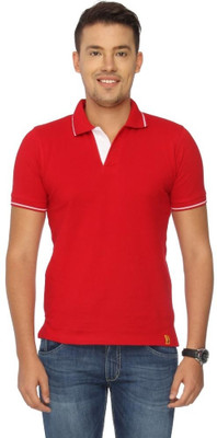 

Campus Sutra Solid Men Polo Neck Red T-Shirt