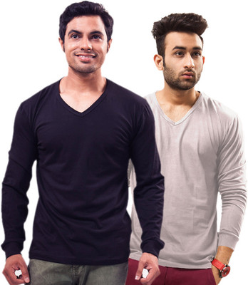 

Unisopent Designs Solid Men's V-neck Dark Blue, Grey T-Shirt(Pack of 2, Navy