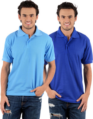

Blaze Solid Men's Polo Neck Multicolor T-Shirt(Pack of 2, Royal blue;sky blue