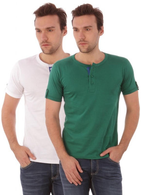 

Campus Sutra Solid Men Henley White, Green T-Shirt(Pack of 2), Green;white