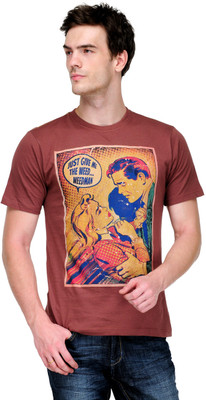 

White Kalia Graphic Print Men's Round Neck Brown T-Shirt