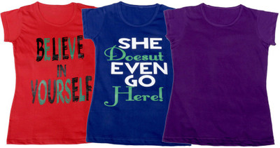 

IndiWeaves Girls Printed T Shirt(Multicolor, Red & blue & purple