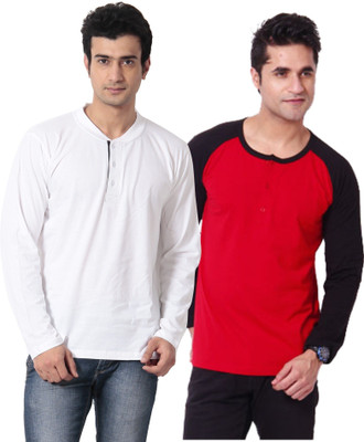 

Leana Solid Men's Henley Multicolor T-Shirt(Pack of 2, White-red