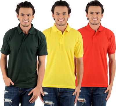 

Blaze Solid Men's Polo Neck Multicolor T-Shirt(Pack of 3, Dark green;red;yellow