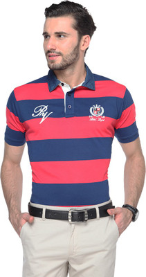 Proline Striped Men's Polo Neck Pink, Blue T-Shirt
