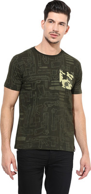 

PUNK Printed Men's Round Neck Green T-Shirt, Olive