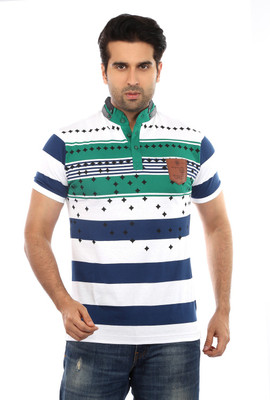 

Got It Self Design Men's Mandarin Collar Green T-Shirt