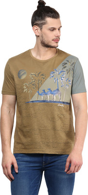 

Fritzberg Printed Men' Round Neck Brown T-Shirt, Melting brown