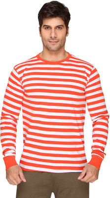 

SayItLoud Striped Men's Round Neck Grey, Orange T-Shirt