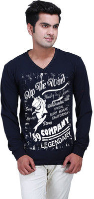 

Inkovy Graphic Print Men' V-neck Blue T-Shirt, Navy