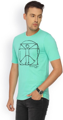 

Campus Sutra Printed Men Round Neck Green T-Shirt